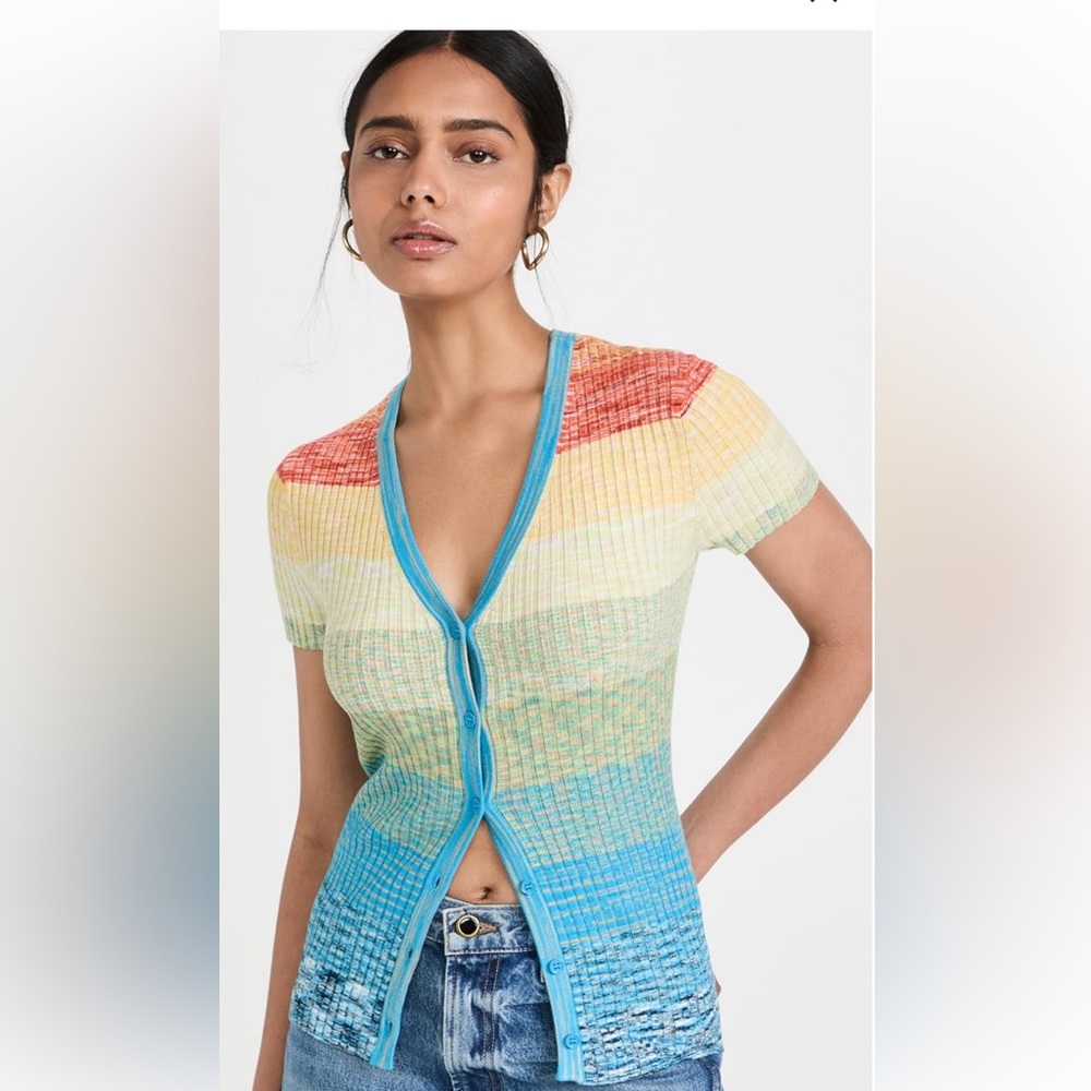 STAUD Short Sleeved Cargo Sweater in Rainbow Multi